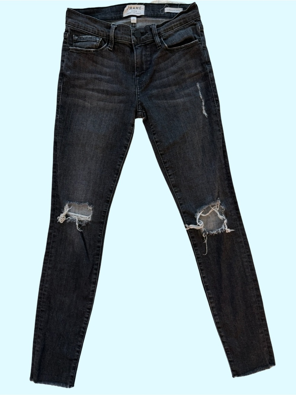 Frame Denim Distressed Black Skinny Jeans